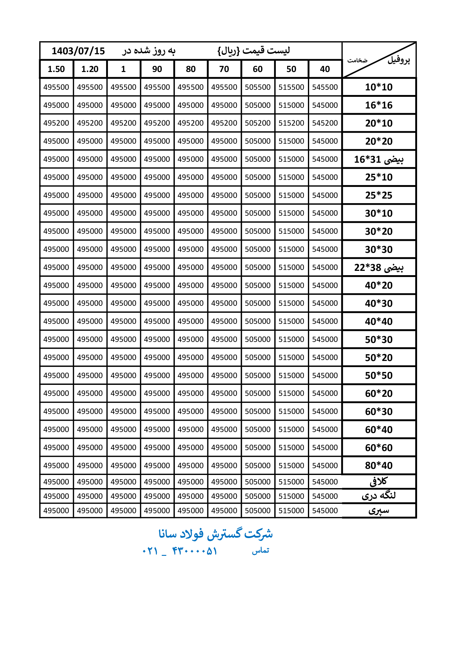 قیمت پروفیل مبلی